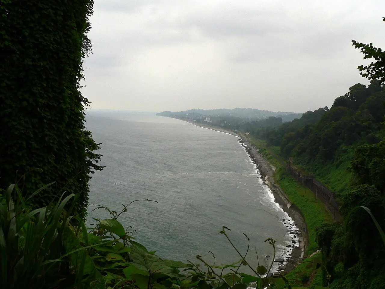 View of the Black Sea coast from the slopes of the botanical garden