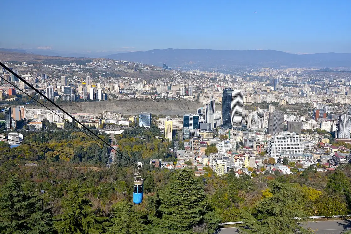 A cable-car cabin above Tbilisi on the way to Turtle Lake
