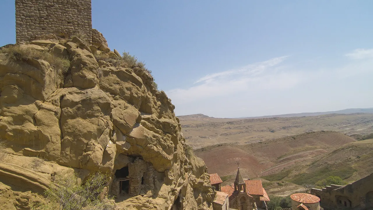 The cave monastery of David Gareja on a clifftop ridge near the border with Azerbaijan
