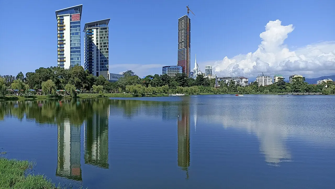 Lake Nurigeli and high-rises in 6 May Park in Batumi