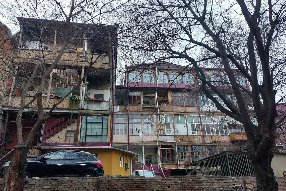 Wooden galleries on old houses along Daniel Chonkadze Street in Sololaki