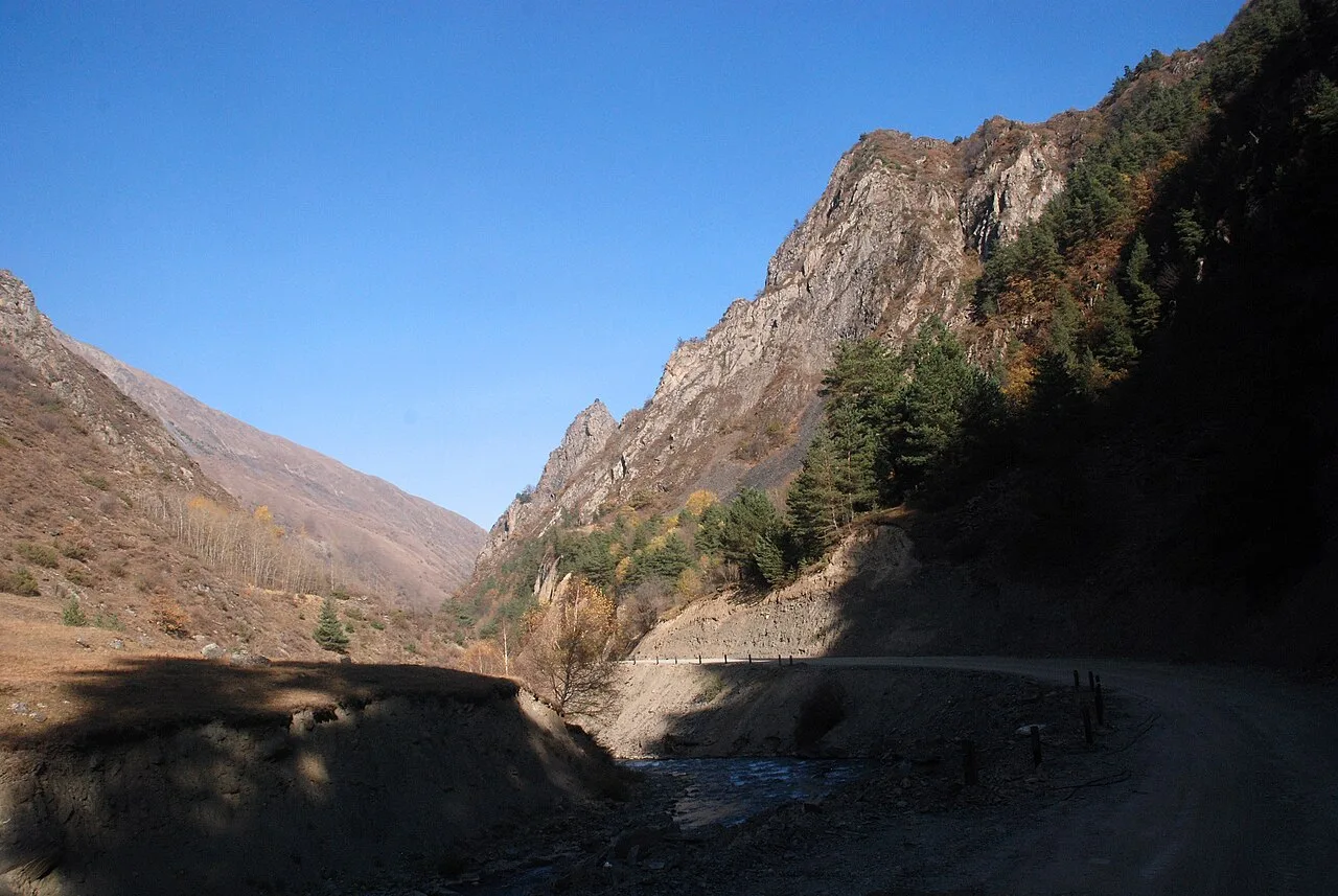 The slate towers of Shatili fortress-village in the Argun river gorge