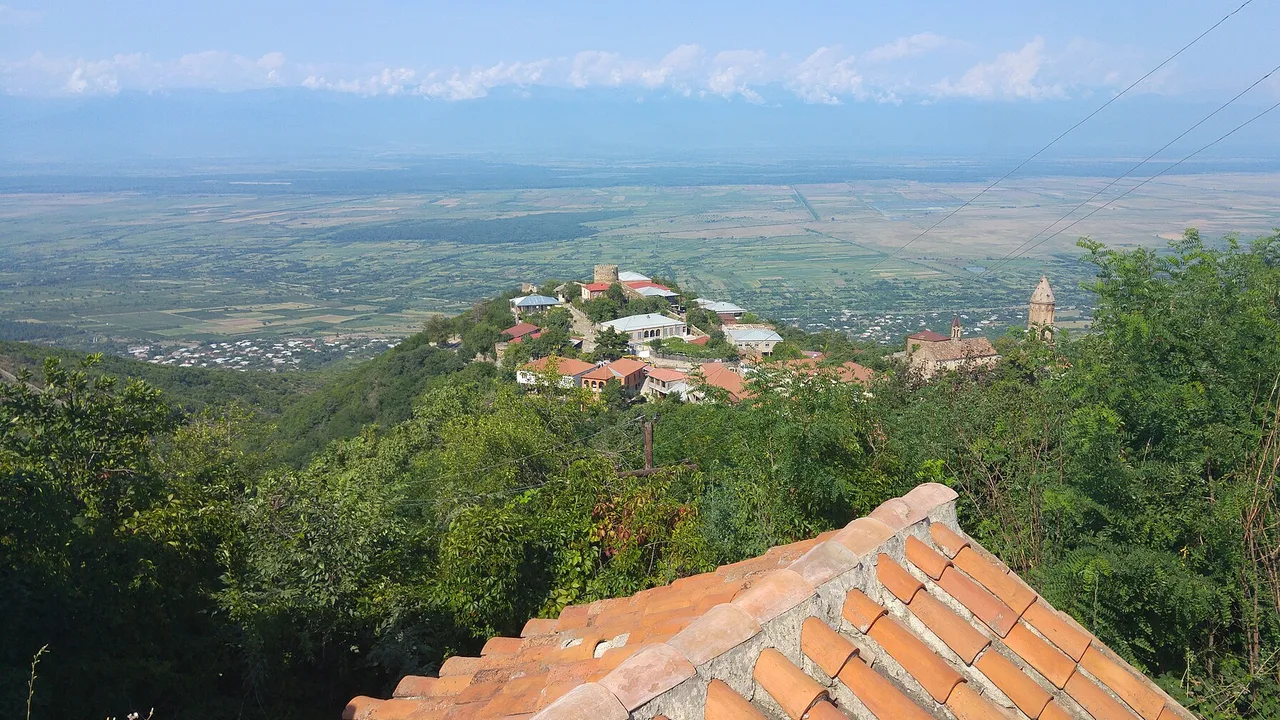Sighnaghi on its hill above the Alazani Valley, seen from the edge of town
