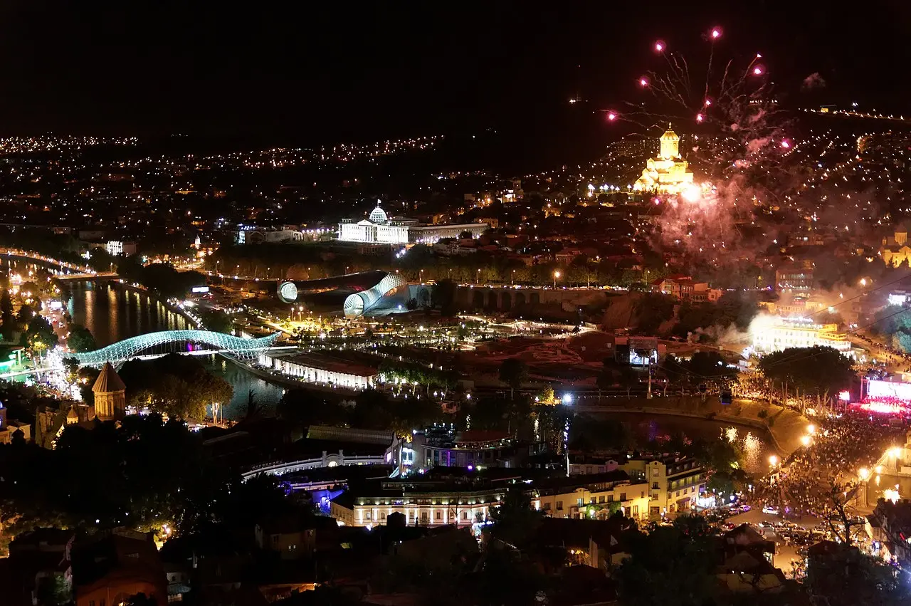 Tbilisi at night with lights