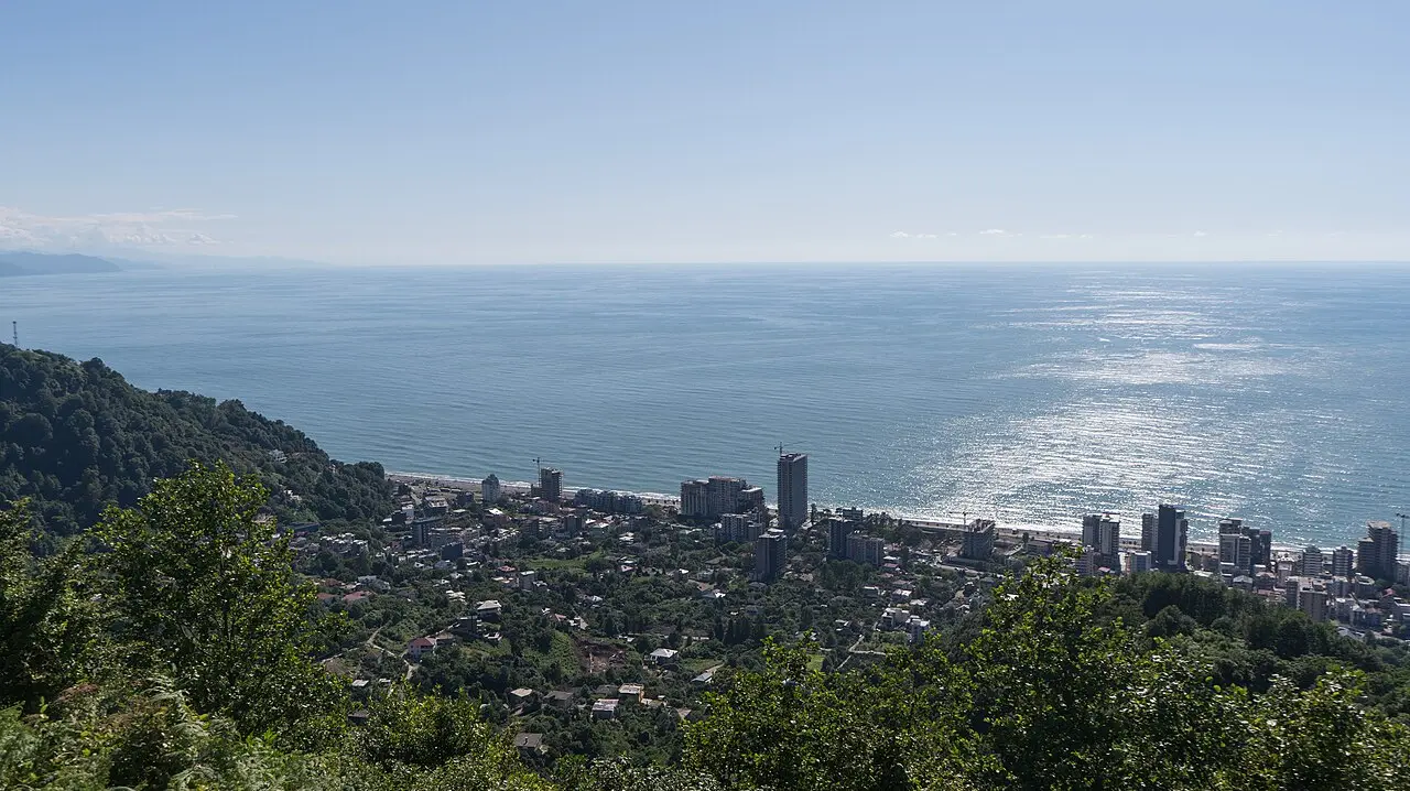 The coast south of Batumi with green hills and the sea, seen from above
