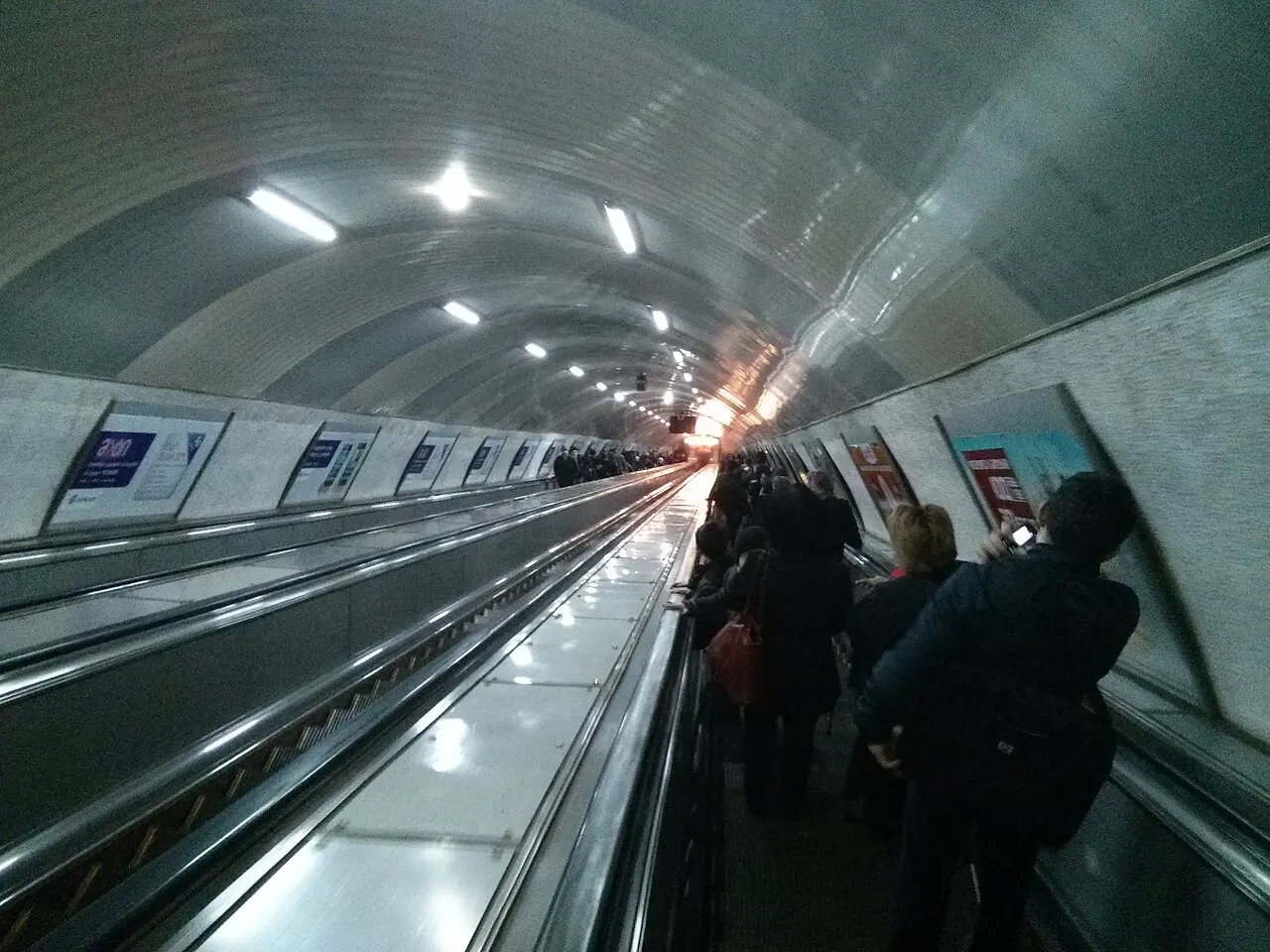 An escalator and concourse of the Tbilisi metro