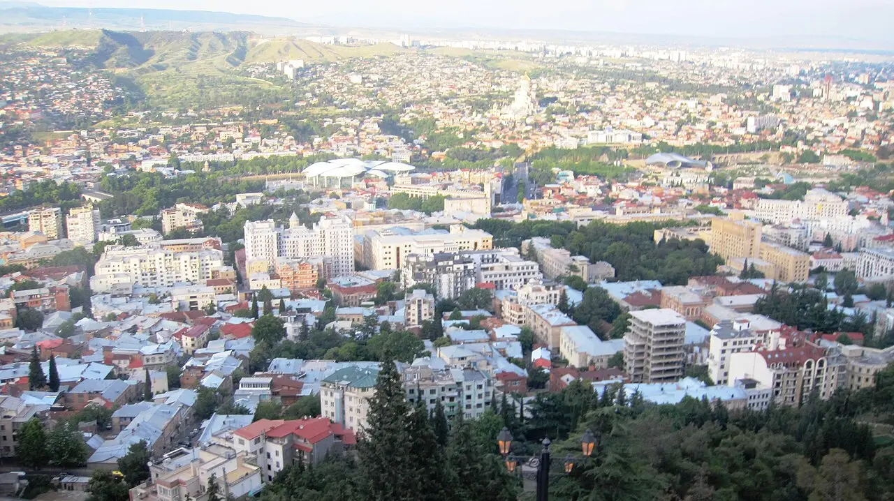 Panorama of Tbilisi from Mount Mtatsminda and the funicular line