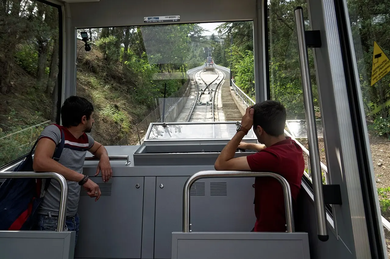 A view from the funicular car on the way up to Mtatsminda