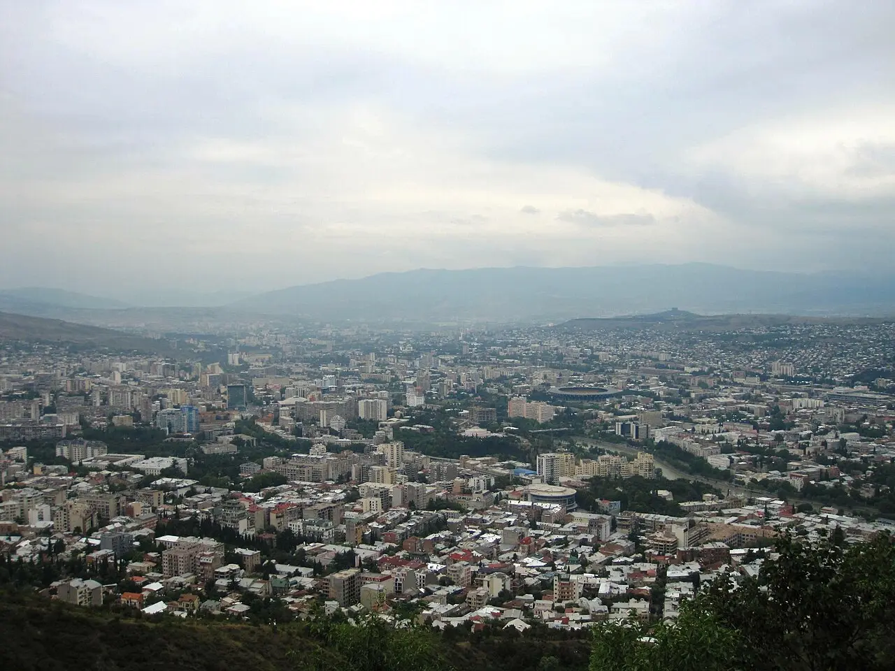 A wide panorama of Tbilisi from Mount Mtatsminda
