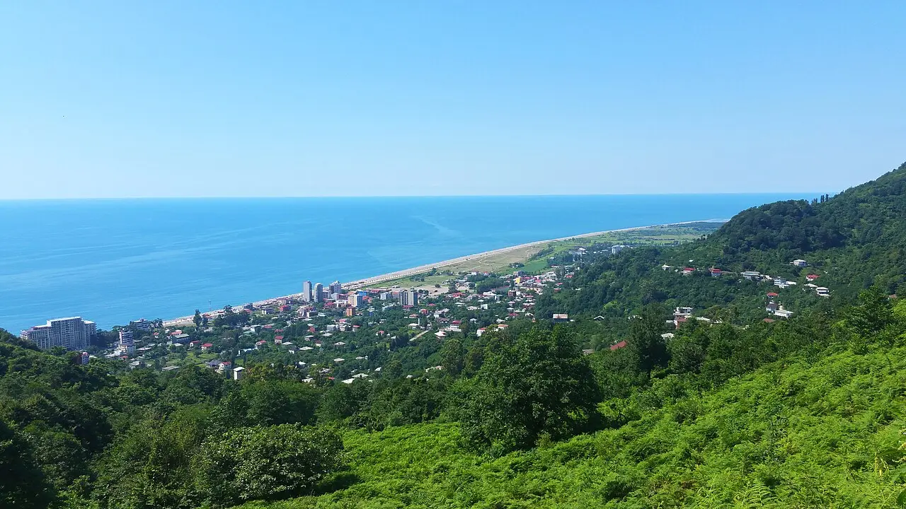 View from a hill over the village of Gonio, its long beach and the Black Sea