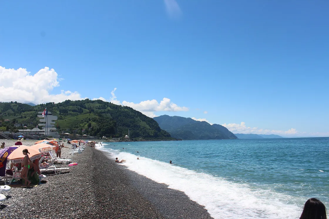 Clear water and the pebble beach of Sarpi at the Turkish border