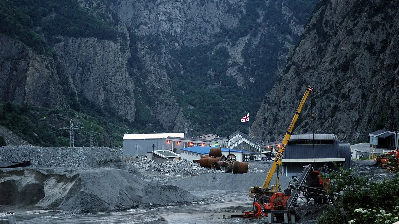 Dariali border checkpoint near Verkhny Lars in a mountain gorge