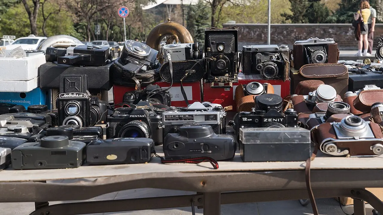 Old cameras at the Dry Bridge flea market in Tbilisi