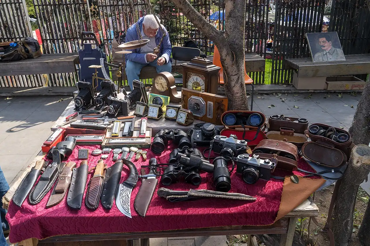 The variety of goods on the stalls of the Dry Bridge flea market