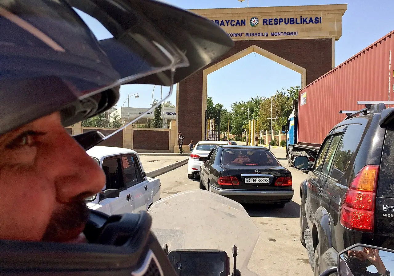 The Red Bridge border checkpoint on the Azerbaijan side of the Georgia-Azerbaijan border