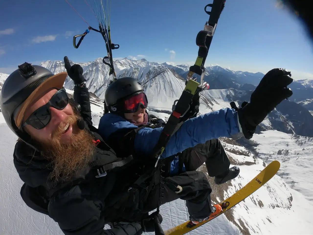 A paraglider over wintry Gudauri in Georgia