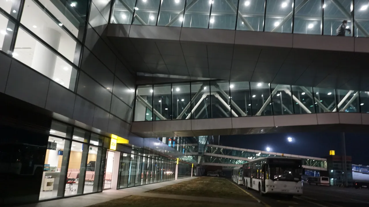 Tbilisi airport terminal in the evening