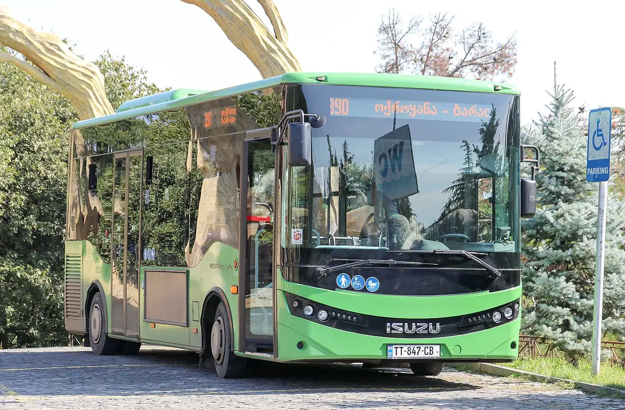 A city bus in Tbilisi on its route