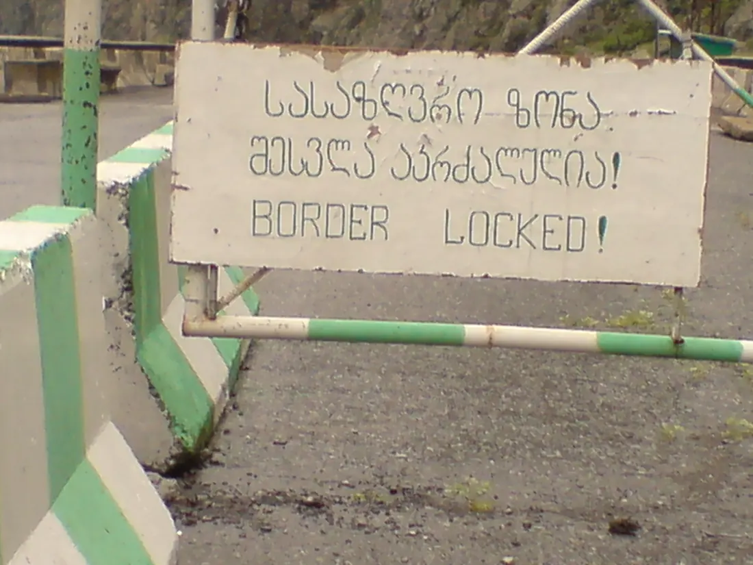 Road sign near the Georgia and Russia border in the Caucasus