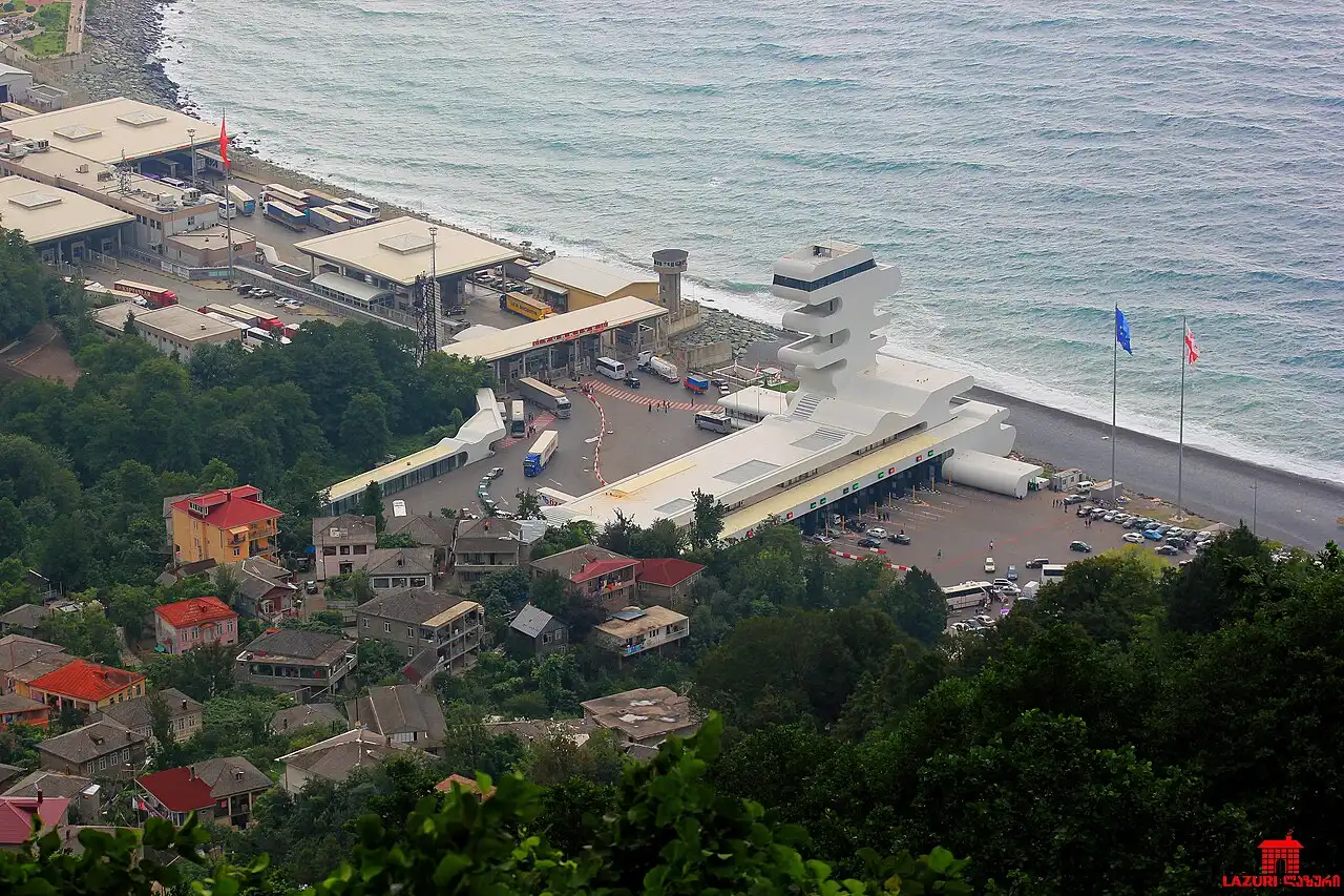The Georgian-Turkish border at Sarpi village by the sea