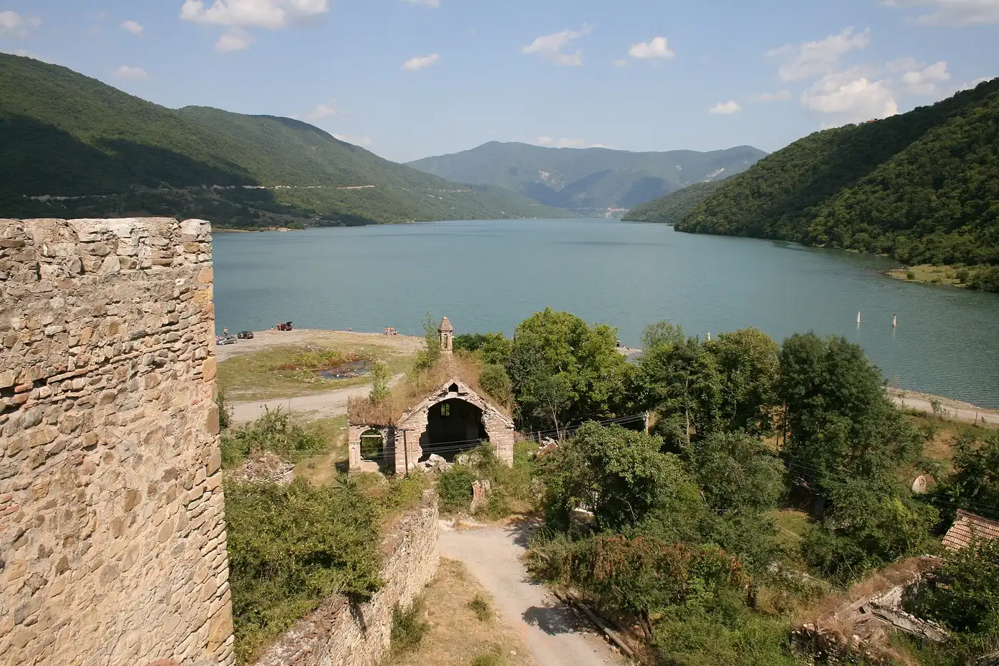 Ananuri fortress above the turquoise Zhinvali Reservoir on the Georgian Military Road