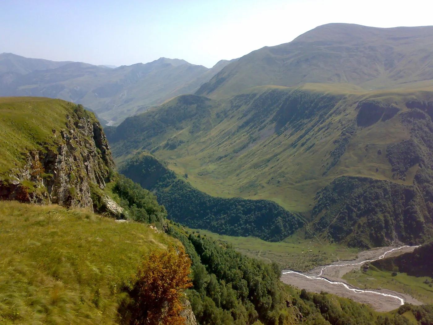 The green Aragvi valley with the river near the Jvari Pass