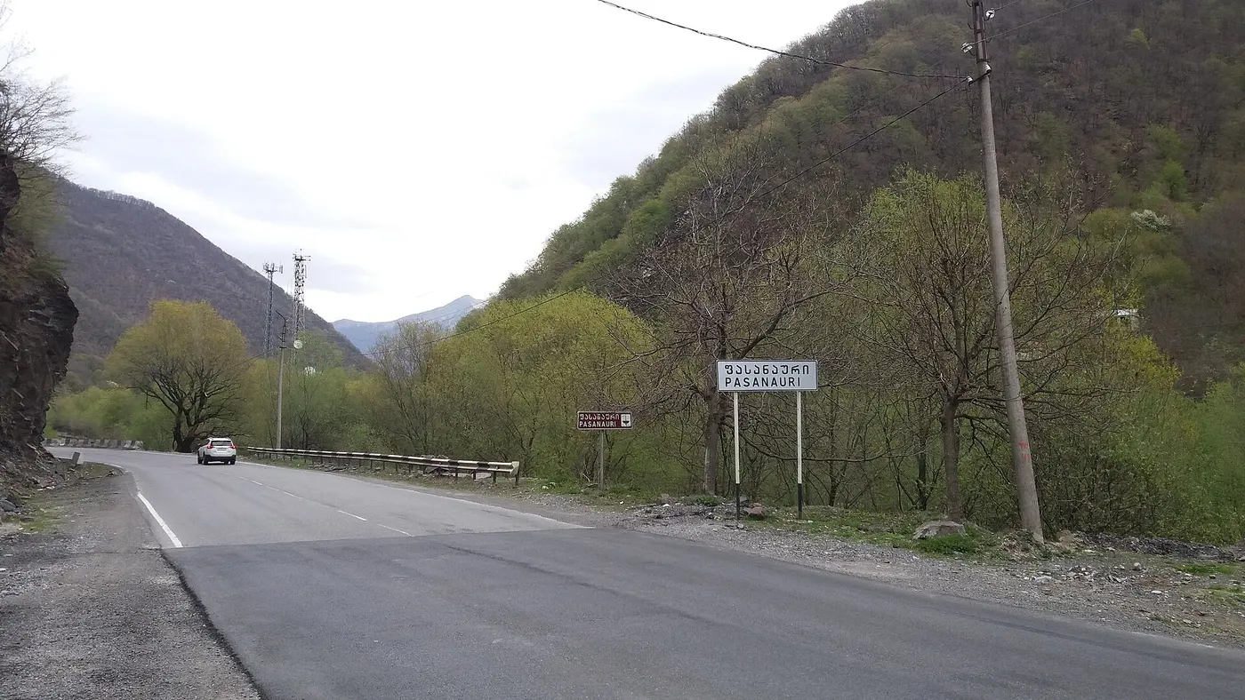 The Pasanauri road sign on the Georgian Military Road